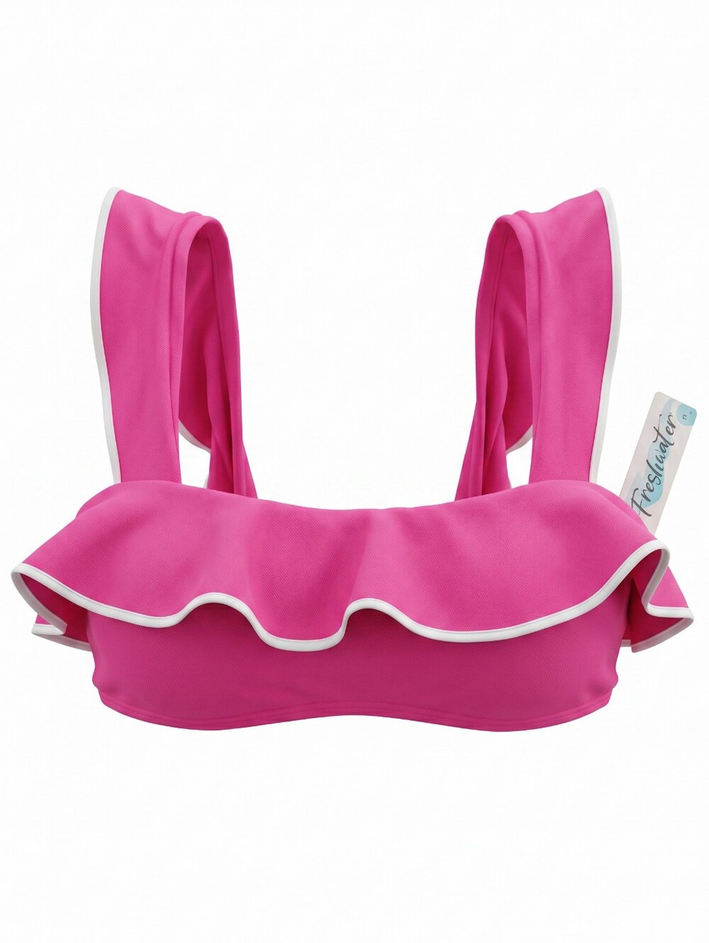 Hot Pink Ruffle Bandeau Swim Bikini Top Swim Resortwear Vacation Beach Pool